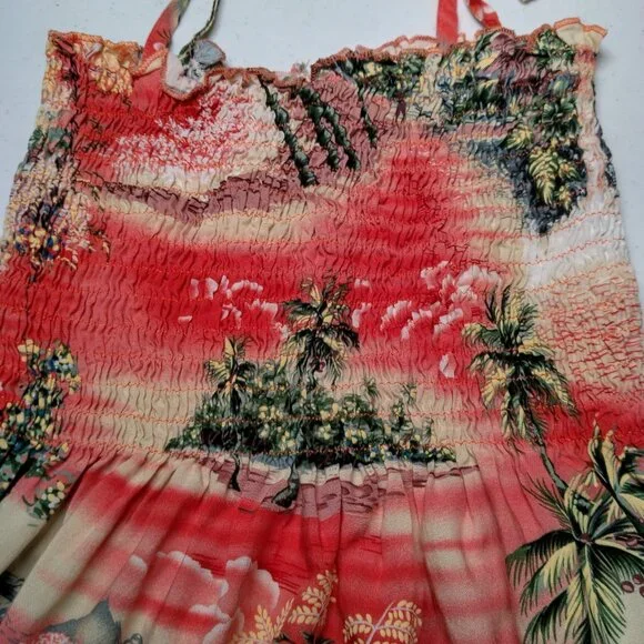 Puanani Hawaiian Dress XS Pink Tropical Aloha Beach Sleeveless Smocked Island - Picture 14 of 15